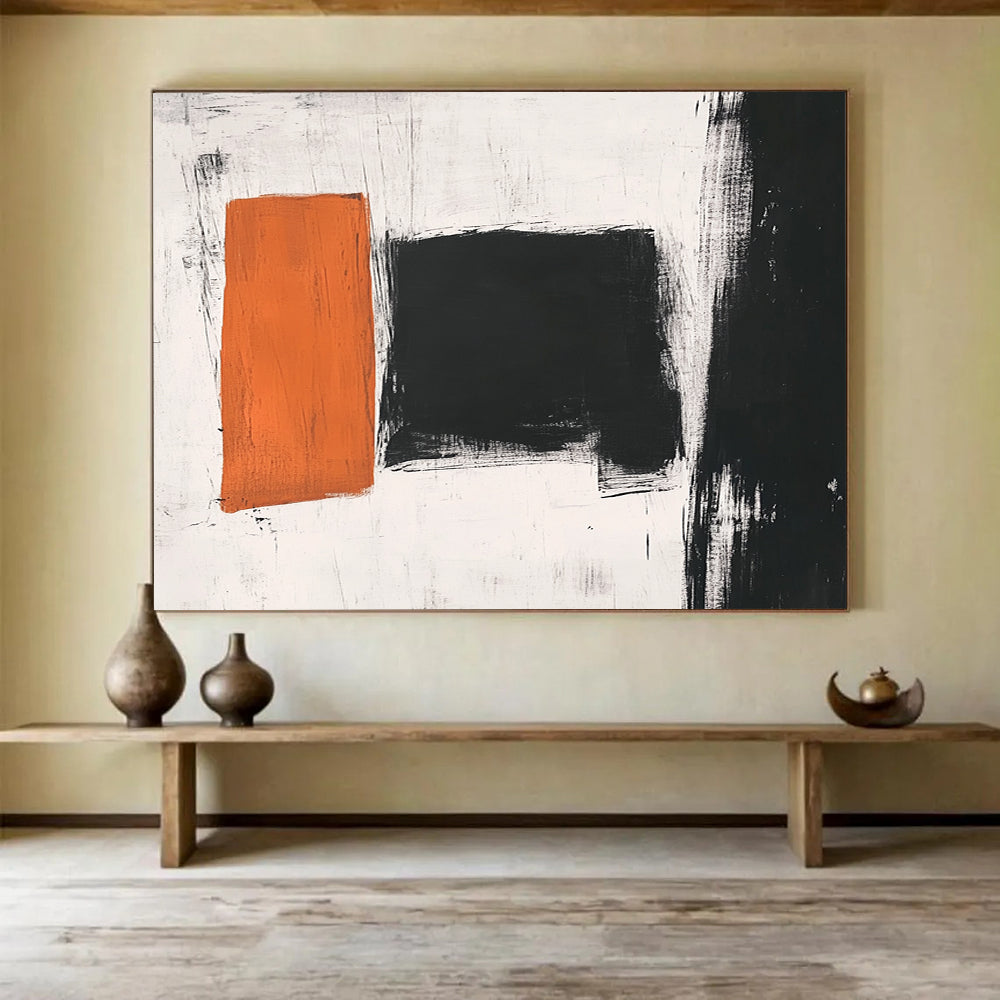 Orange and Black Rectangles - Color - Block Abstract Painting On Canvas HB0461