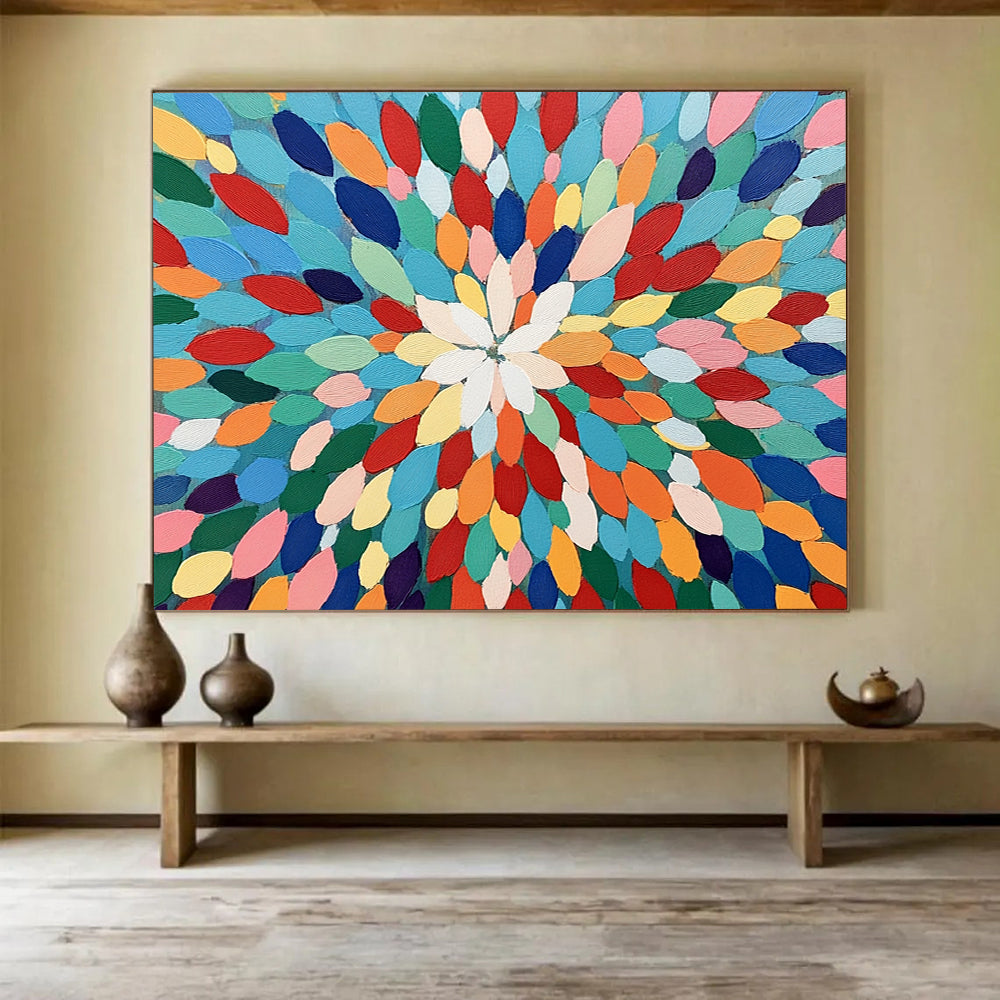 “Colorful Petal - Shaped Mandala” - Impasto Abstract Painting On Canvas HB0516