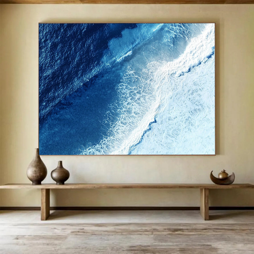 “Aerial Blue - White Ocean View” - Blue, White, Ocean Waves from Above - Photographic Art HB1635