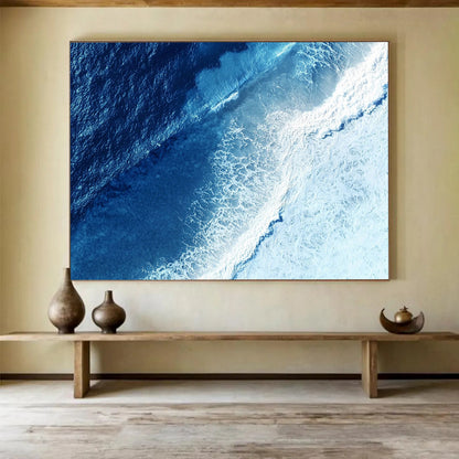 “Aerial Blue - White Ocean View” - Blue, White, Ocean Waves from Above - Photographic Art HB1635