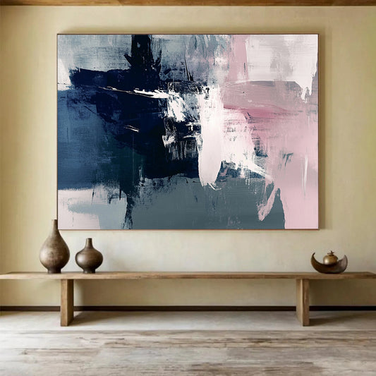 “Cool Tone Abstract Fusion” - Blue, Pink, Gray, Blended Strokes - Abstract Acrylic Painting HB1525