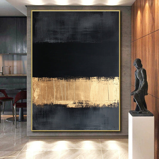 Black, Gold, Gray, Textured Stripes "Gilded Grunge" Abstract Expressionist Painting On Canvas HB114