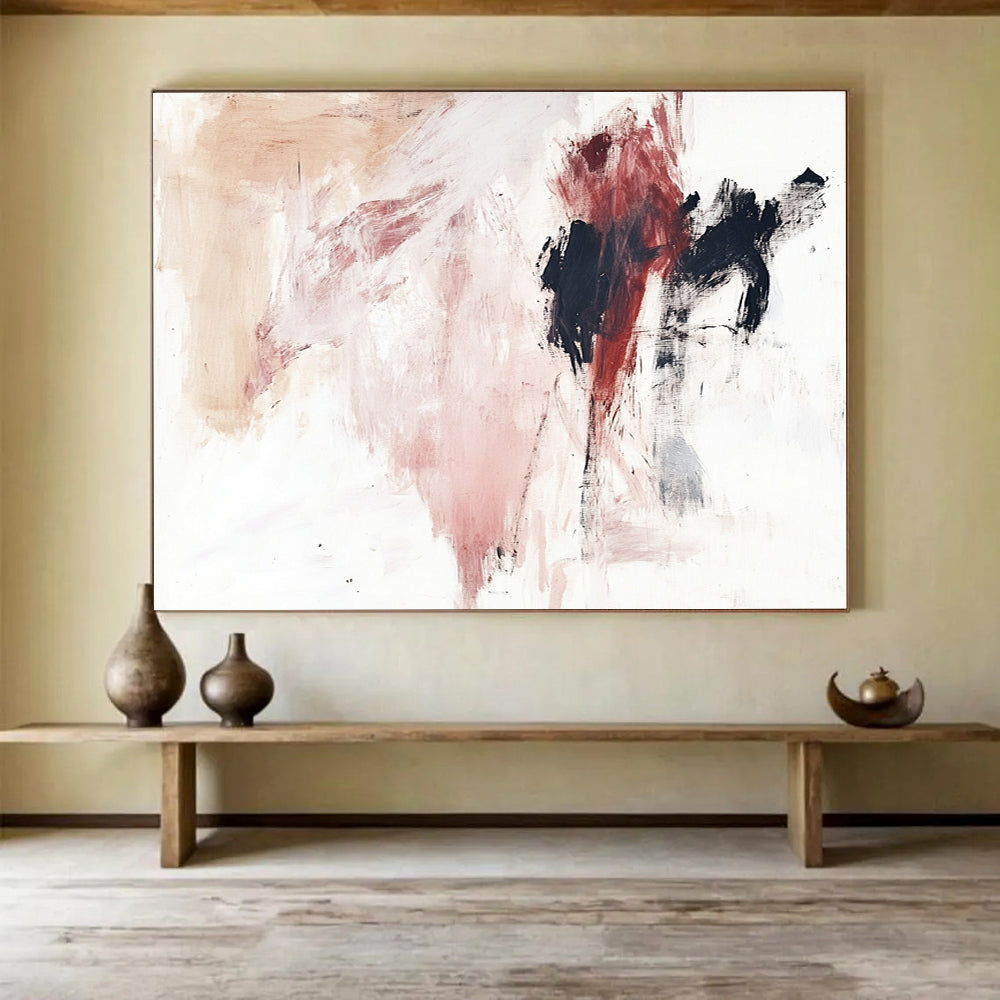 “Pink - Black Abstract Gestures” - Pink, Black, Abstract Expressionist Painting On Canvas HB1110