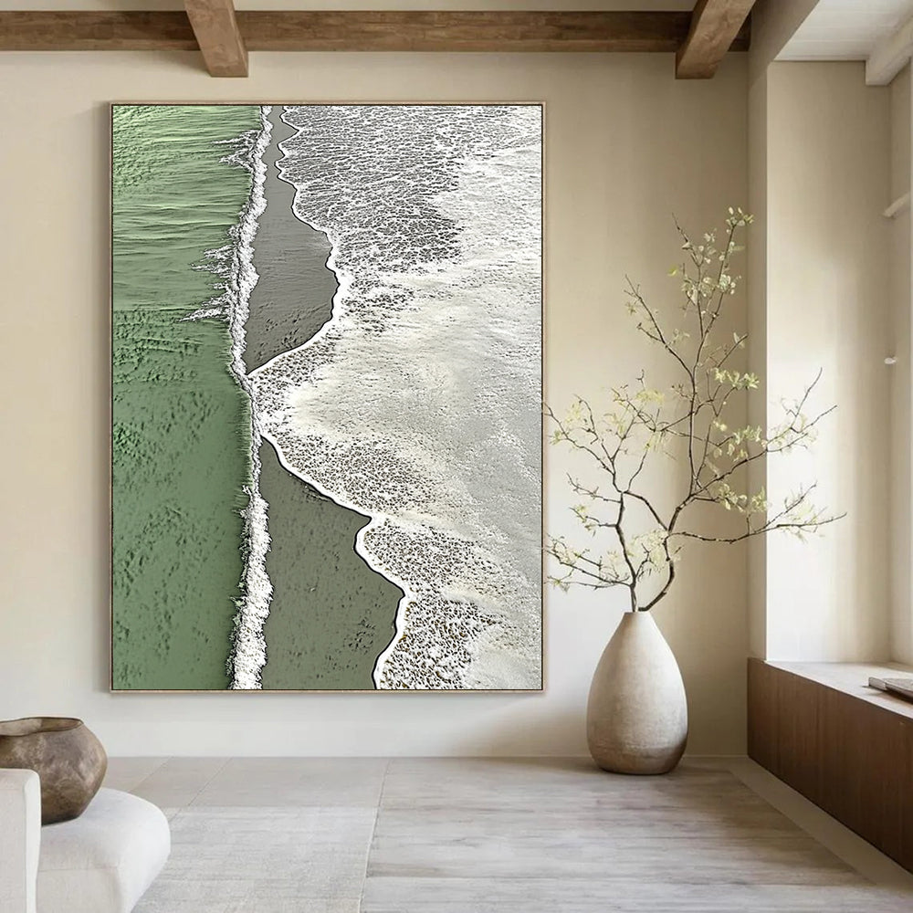 Contemporary large abstract painting depicting coastal harmony with vibrant waves and intricate patterns reflecting nature's serene beauty. DLZ1436