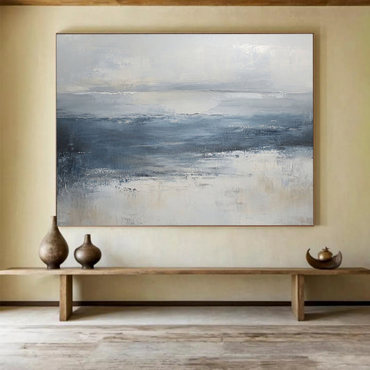 “Abstract Coastal Waves” - Blue, Gray, White - Abstract Coastal Scene - Acrylic Painting HB1304