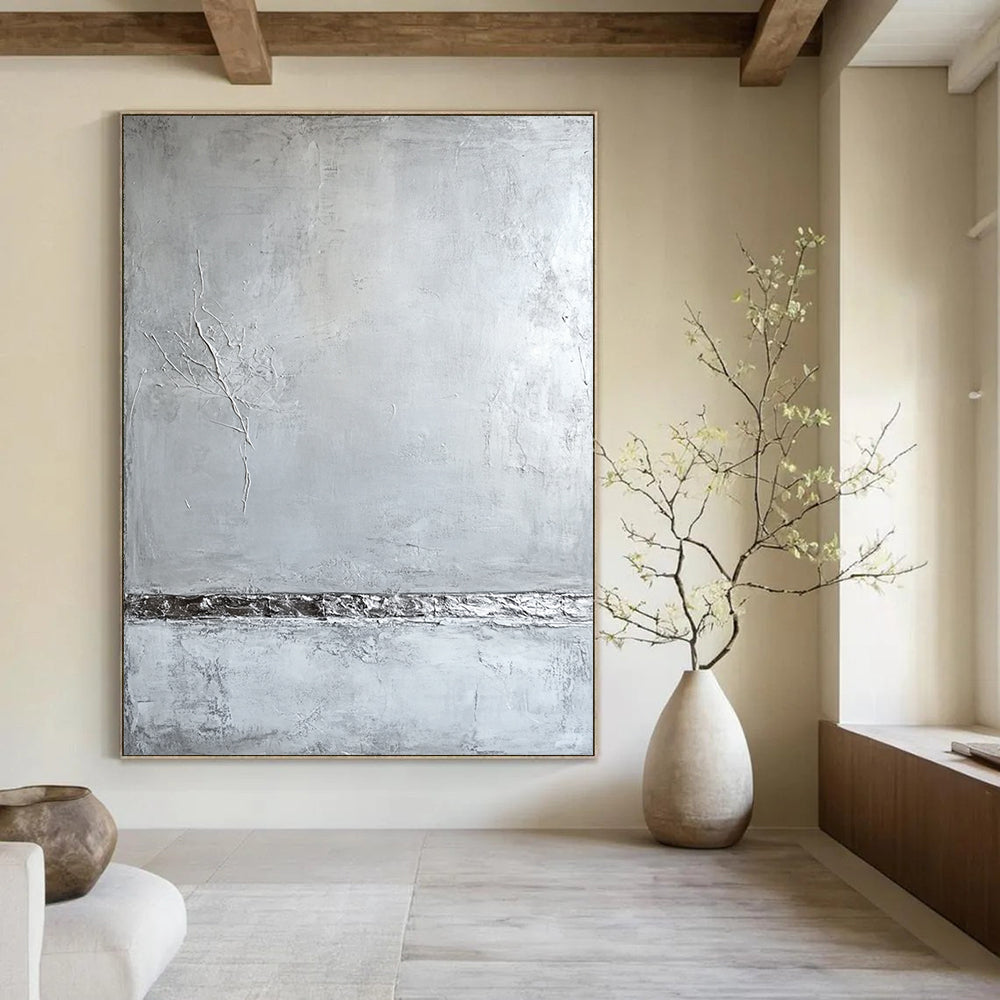 Contemporary abstract artwork featuring a textured grey plaster wall in soothing neutral tones inspired by Aron Demisier's minimalist style. DLZ0601