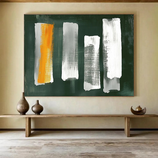 “Green - Based Brush Strokes” - Green, White, Orange, Gray Strokes - Painting On Canvas HB1413