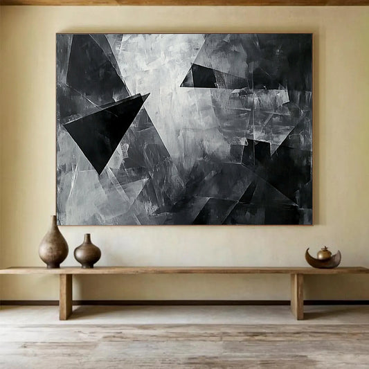 “Black - White Geometric Shapes” - Black, White with Angular Forms - Abstract Acrylic HB1359