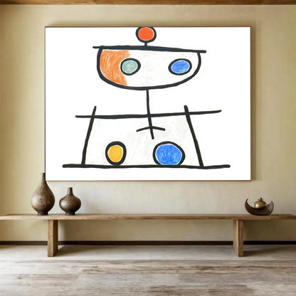 “Playful Abstract Figure” - Black, Colorful Circles, Naive Art - Style Painting On Canvas HB0708