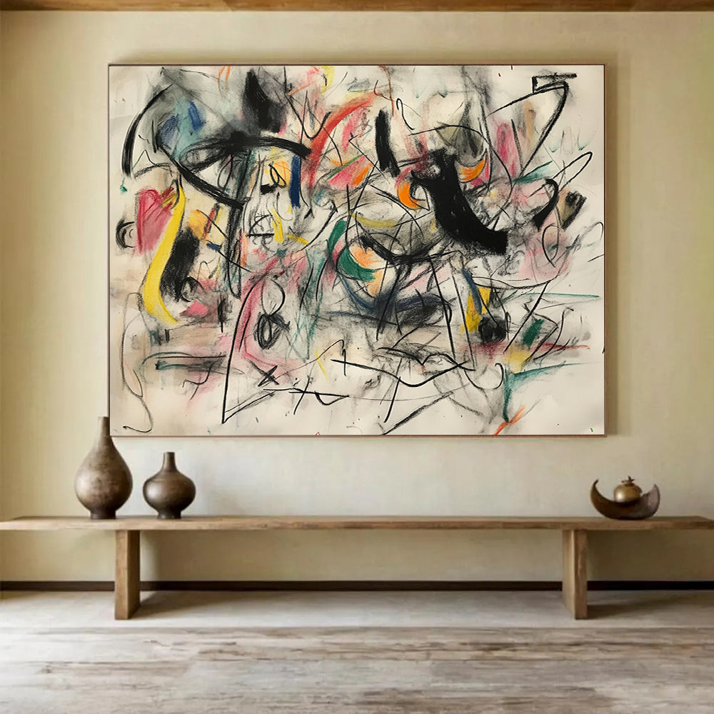 “Chaotic Colorful Abstract” - Multicolor lines, dynamic shapes, white background, Abstract Expressionist Painting On Canvas HB0601
