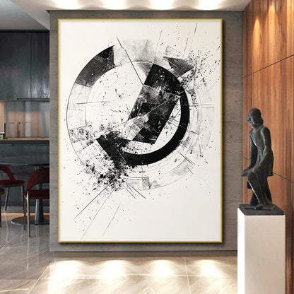 Black & Gray Geometric Circular Ink - “Structured Enso Fusion” Painting On Canvas HB243