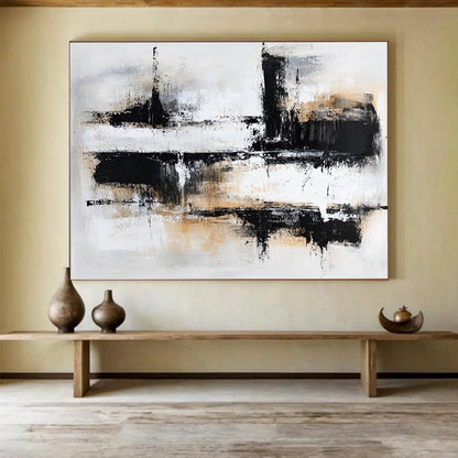 “Monochrome Textured Abstract” - Black, White, Beige with Layered Textures - Painting On Canvas HB1370