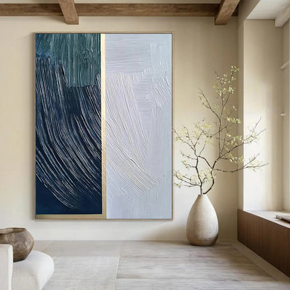 Contemporary hand-painted abstract artwork featuring vibrant colors and dynamic shapes creating an immersive visual experience for modern spaces. DLZ1763