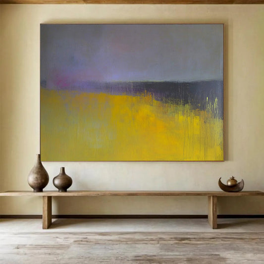 “Yellow - Purple Abstract Fields” - Yellow, Purple, Abstract Landscape Painting On Canvas HB1113