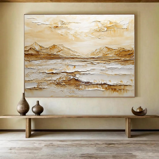 Neutral - Toned Textured Mountainscape - Minimalist Impasto Landscape Painting On Canvas HB0439