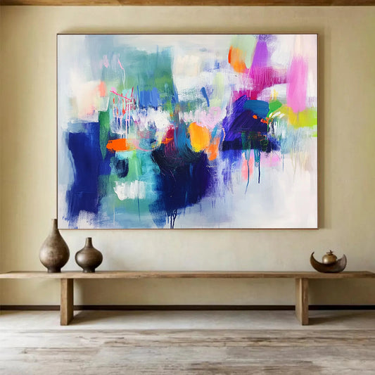“Rainbow Abstraction” - Blue, Green, Purple, Vivid Strokes - Abstract Expressionist Acrylic Painting HB1544