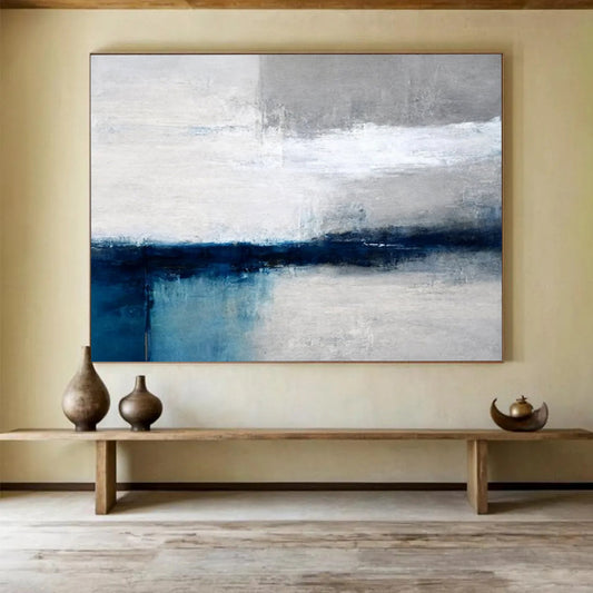 Soft Grey & Blue Horizon - Serene Bathroom Oasis DLZ059