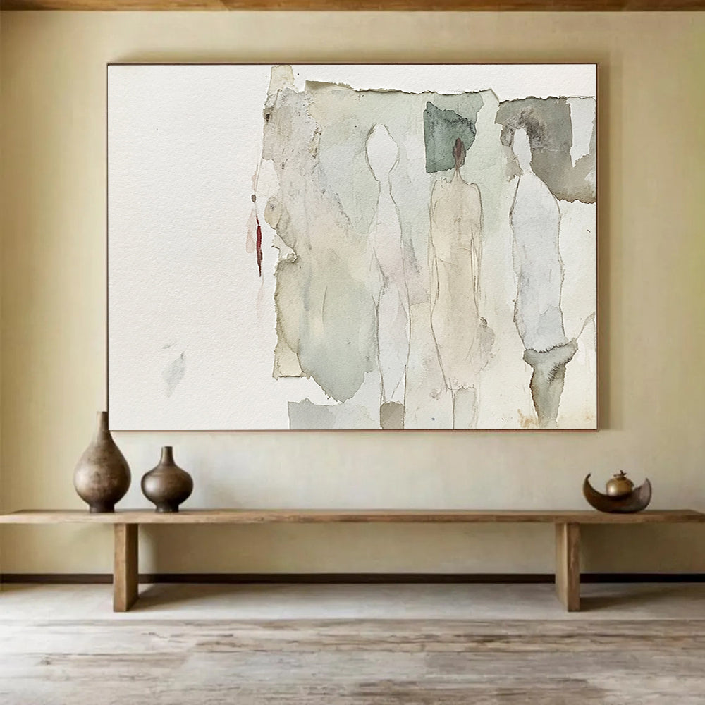 “Ethereal Figure Collage” - Neutral, Abstract, Figures, Collage Painting On Canvas HB0760