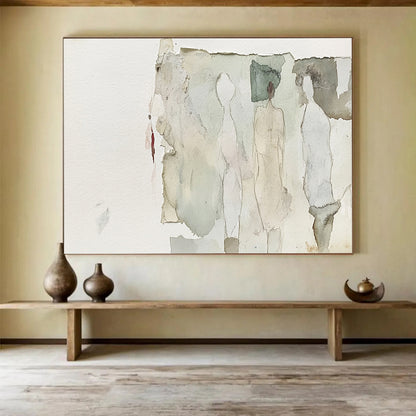 “Ethereal Figure Collage” - Neutral, Abstract, Figures, Collage Painting On Canvas HB0760