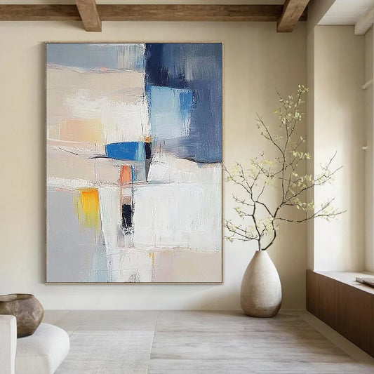 Contemporary hand-painted abstract artwork showcasing vibrant colors and dynamic shapes for a striking visual experience in any modern space. DLZ1761