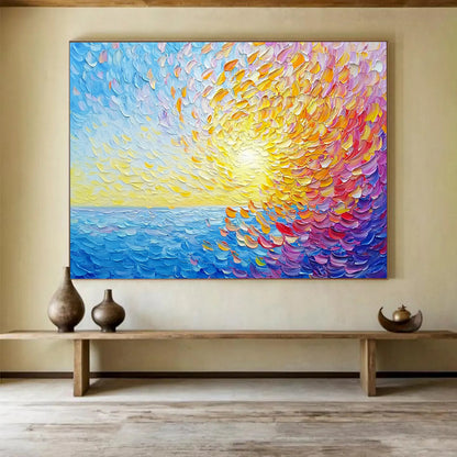 “Textured Sunset Sea” - Colorful, Textured, Sea, Sunset Painting On Canvas HB0750