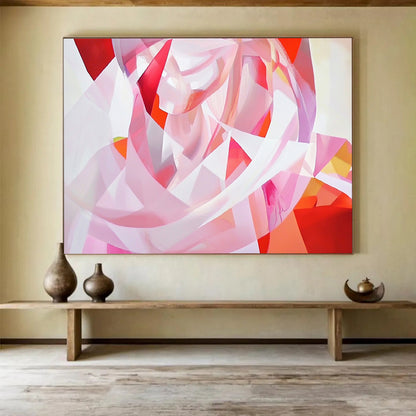 “Pink Geometric Twirl” - Shades of pink, reds, whites; Abstract geometric shapes; Modern Abstract Painting On Canvas HB1160