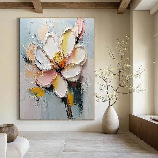 Contemporary hand-painted abstract artwork featuring vibrant colors and dynamic shapes, perfect for modern decor and artistic expression. DLZ1784