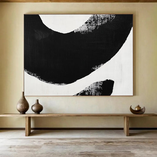 Bold Black Curved Shapes - Expressive Abstract Painting On Canvas HB0460