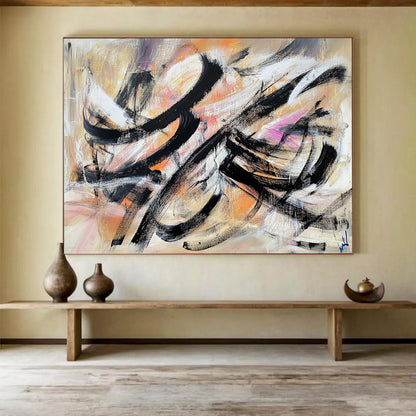 “Colorful Abstract Swirls” - Black, White, Orange, Pink, Purple, Fluid Brushstrokes - Acrylic Painting HB1628