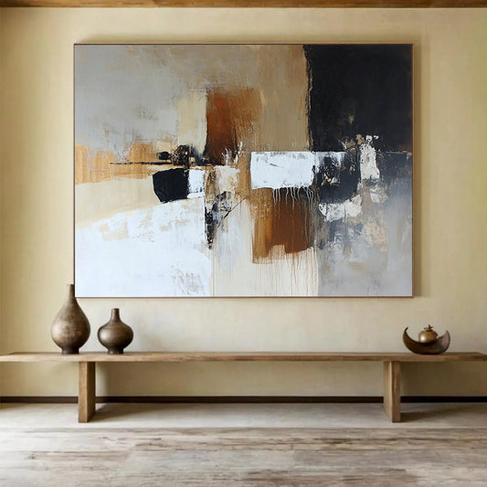 “Earthy Tones Abstraction” - Brown, Beige, Black, Textured Shapes - Abstract Oil Painting HB1526