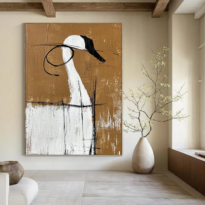 Contemporary hand-painted abstract art featuring large blank spaces bold shapes and contrasting colors inspired by minimalist Chinese aesthetics. DLZ0833