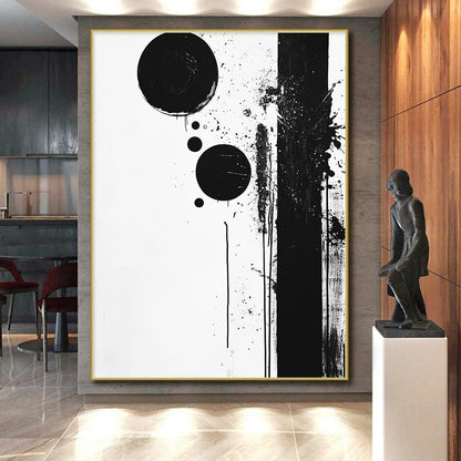 Black Circles, Dots & Splatter - “Dynamic Ink Spots” Painting On Canvas HB236