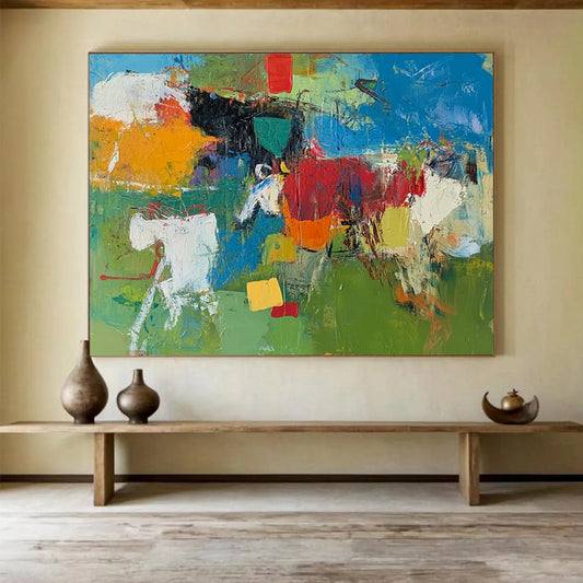 “Vibrant Color Block Chaos” - Green, Blue, Red, Yellow with Bold Blocks - Painting On Canvas HB1368