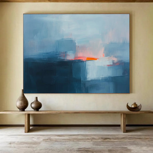 “Misty Horizons” - Blue, Pink, Orange, Abstract Landscapes - Color - Field Acrylic Painting HB1543