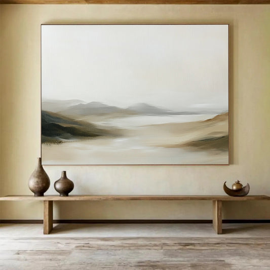“Muted Tonal Landscape” - Beige, Gray, Brown, Softly Blended Natural Scene - Acrylic Painting HB1656
