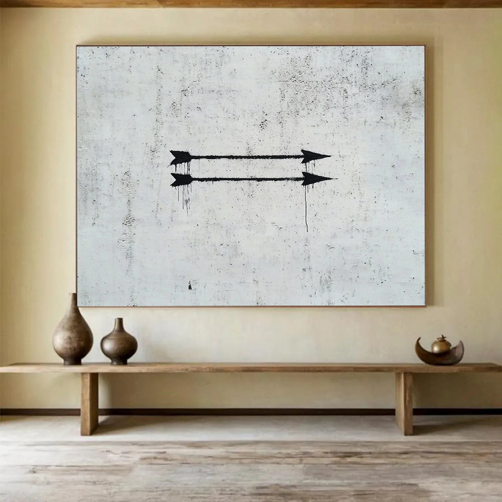 “Dripping Black Arrows” - Black, White, Street Art - Style Painting On Canvas HB0711