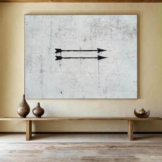 “Dripping Black Arrows” - Black, White, Street Art - Style Painting On Canvas HB0711
