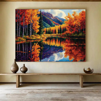 Autumn Forest Reflection - Realistic Landscape Painting On Canvas HB0434