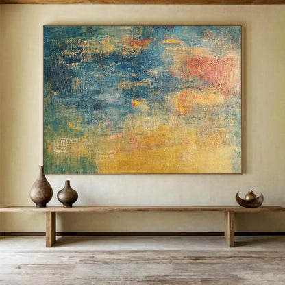 “Subtle Color Blends in Blue and Yellow” - Blue, yellow, green, red; Subtle blends of colors in blue and yellow tones; Soft Oil Painting On Canvas HB1205