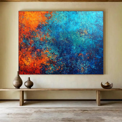 “Earthy Blue - Orange Blend” - Blue, Orange, Textured Abstract Painting On Canvas HB0737
