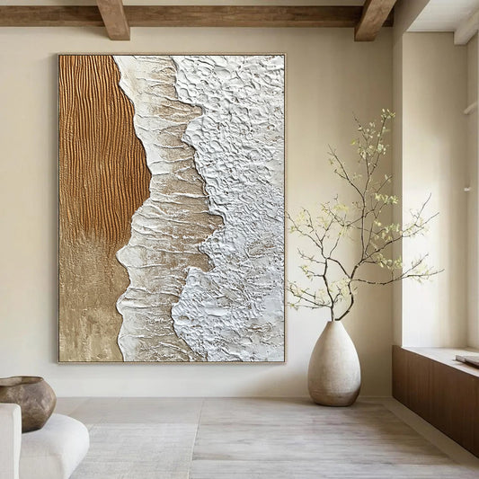 Contemporary abstract art features textured sand and crashing waves, creating intricate patterns that embody the beauty and power of nature. DLZ1207