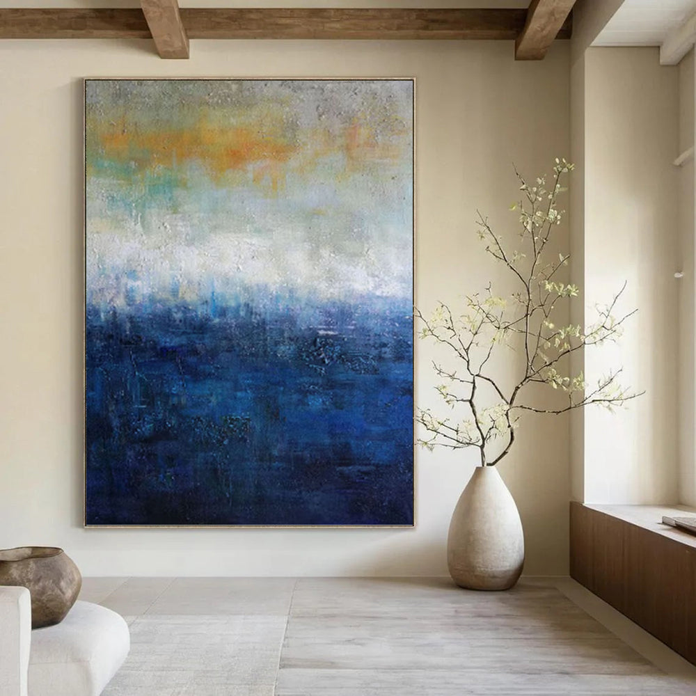 Lofty Vertical Hand - Painted Custom Abstract Symphony (with Rich Textures) for Office and Entryway DKH1559