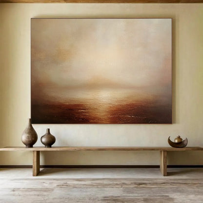 “Misty Sea at Dusk” - Browns, Beiges, Whites, Foggy Ocean - Atmospheric Oil Painting HB1593