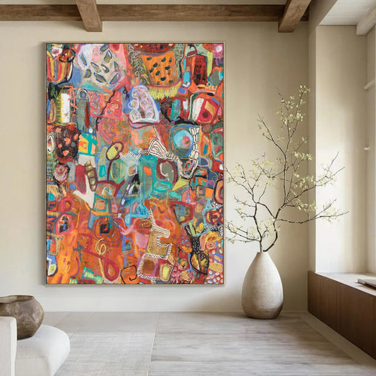 Hand-Painted Large Custom Abstract Art: Textured Details for Hotel & Hallway DTP291