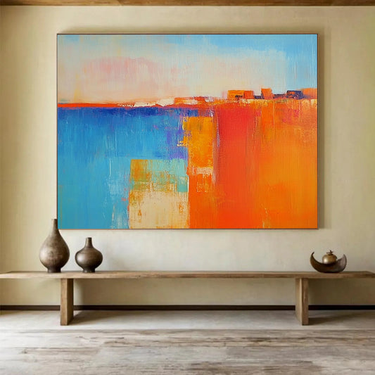 “Vibrant Abstract Blocks” - Blue, Orange, Pink, Bold Geometric Shapes Painting On Canvas HB0938