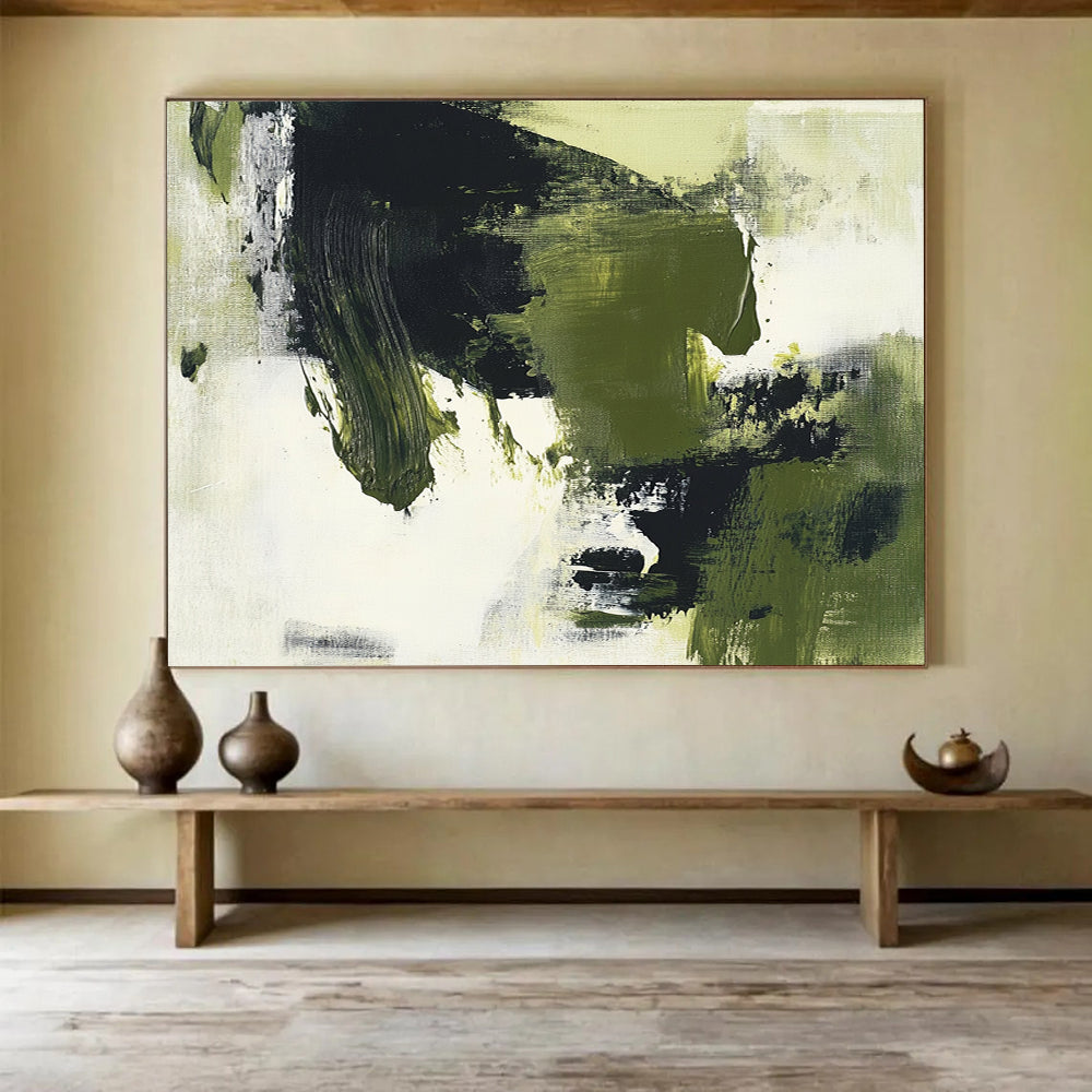 Bold Green and Black Abstract Shapes - Expressive Abstract Painting On Canvas HB0489