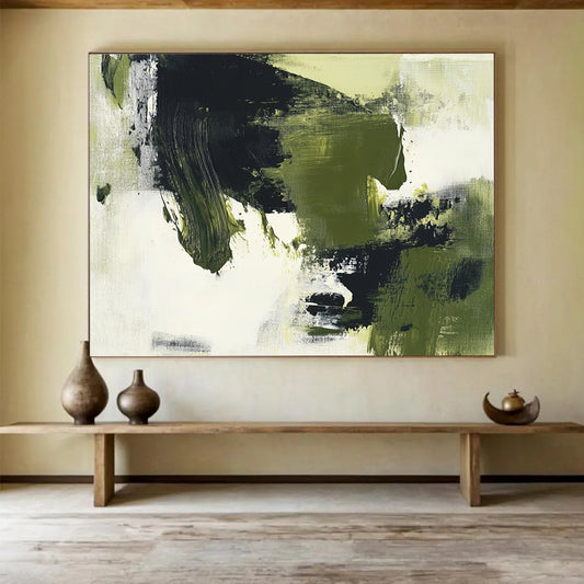 Bold Green and Black Abstract Shapes - Expressive Abstract Painting On Canvas HB0489
