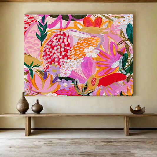 Large - Format Textured Hand - Painted Abstract Artwork for Space Accent DKH708