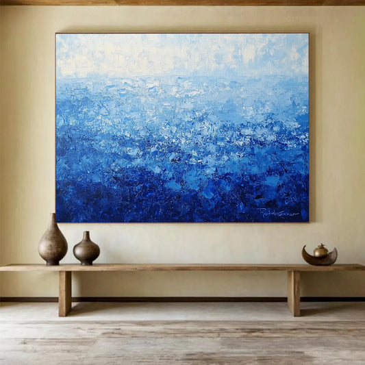 “Blue Gradient Textured Sea” - Blue, Gradient Textures, Sea - Like Painting On Canvas HB0843