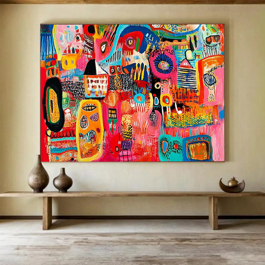 “Lively Color Fusion” - Multicolor, Abstract Forms Painting On Canvas HB0743